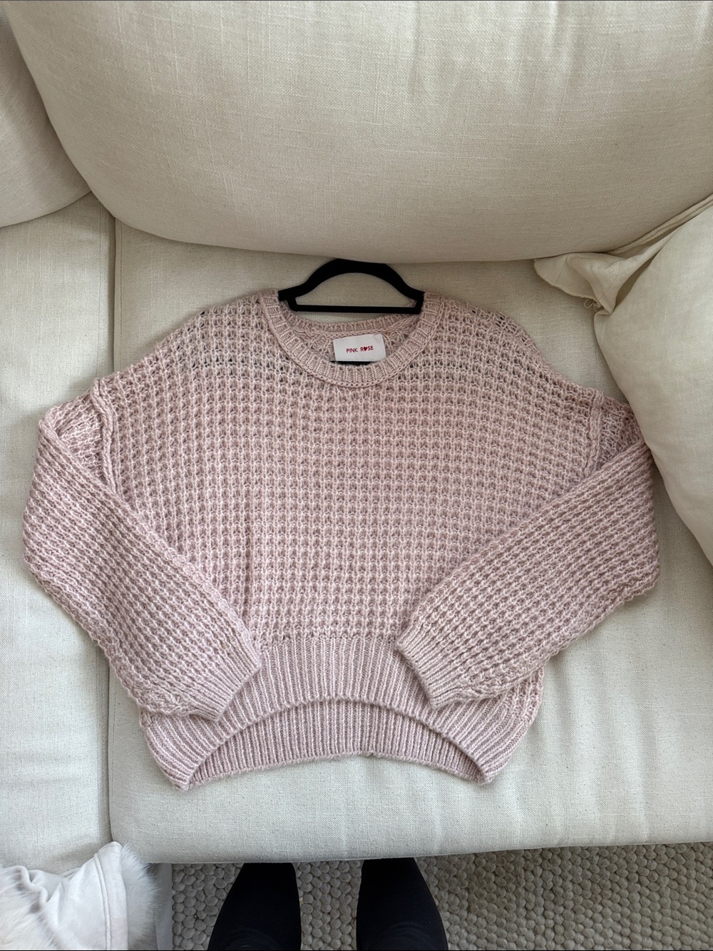 Pink Rose Blush Pink Waffle Knit Crewneck Sweater